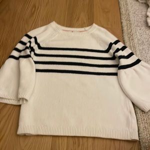 White / Navy Stripe Bowed Sleeve Sweater